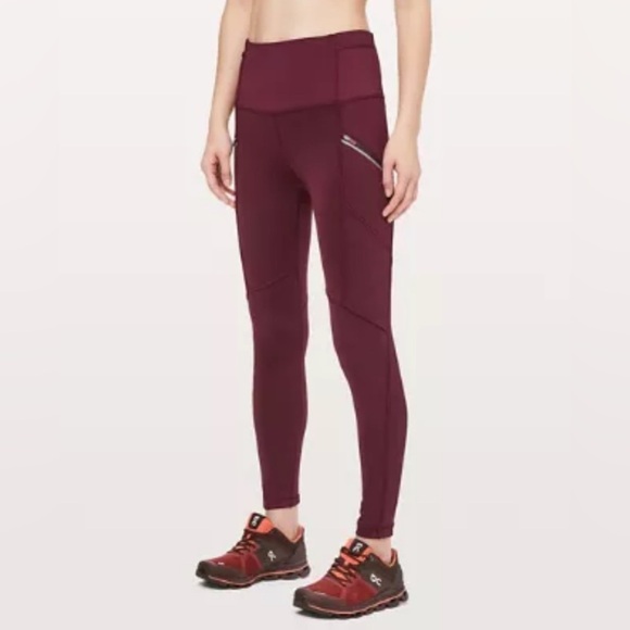 Lululemon Toasty Tech Tight II 28" Burgundy Red Leggings | Size 2 Fleece lined - Picture 1 of 6